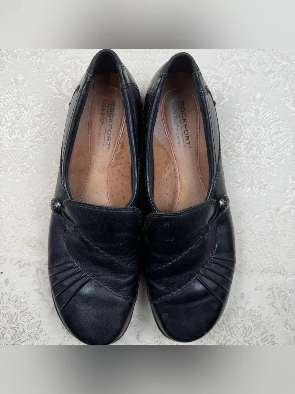 Rockport Black Leather Slip-On Loafers with Stitch Detail